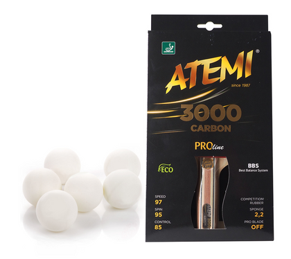 Atemi 3000 AN - Rakietka do tenisa stołowego (rączka anatomiczna) + piłeczki